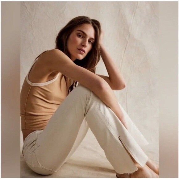 New FREE PEOPLE We The Free Level Up Slit Flare Jeans $98 SIZE 27 Bone - Picture 3 of 13